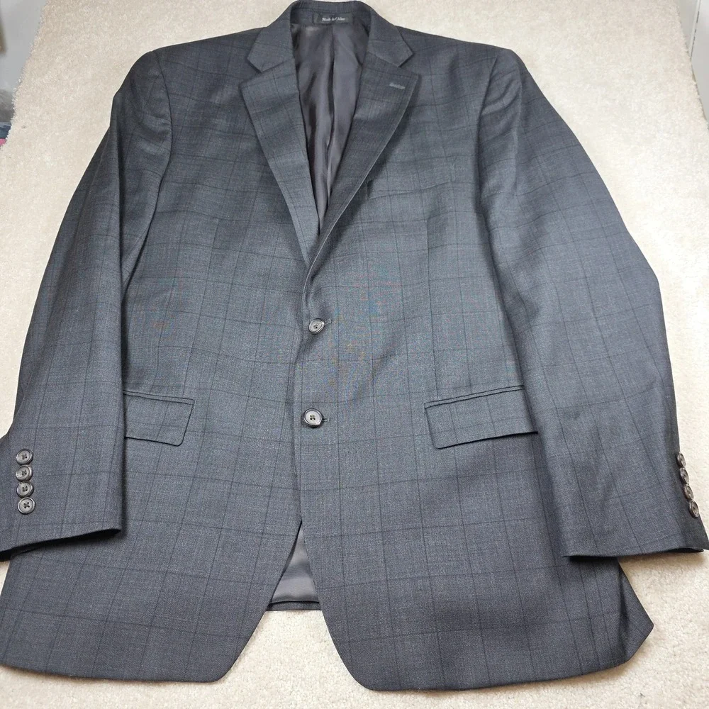 Lauren Ralph Lauren Blazer Mens 42R Grey Windowpane 100% Wool Sport Coat 2-Buttn